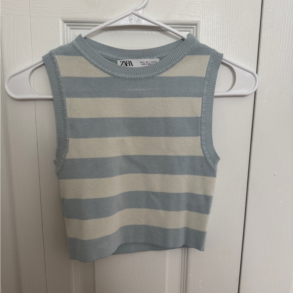 Zara Blue and Cream Striped Crop Top